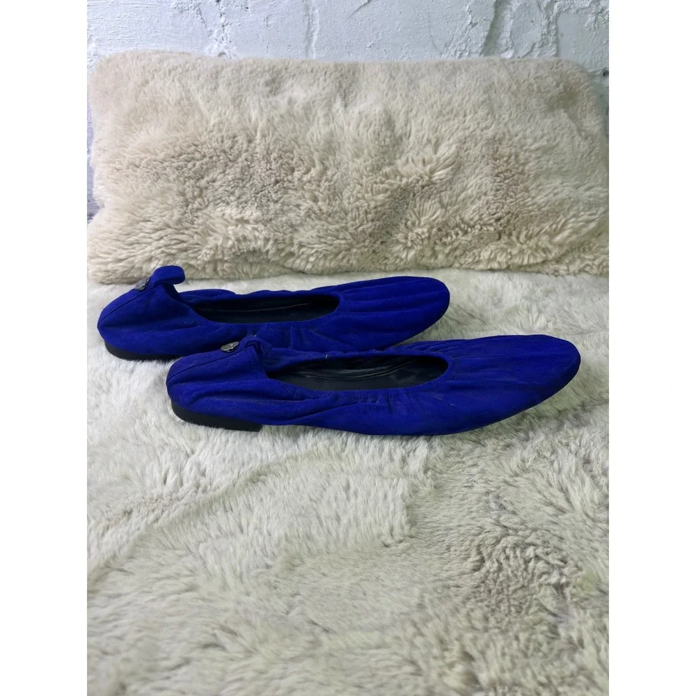 Tory Burch‎ Minnie Travel Ballet Flats Royal Blue Suede Ruched Foldable Womens 8
